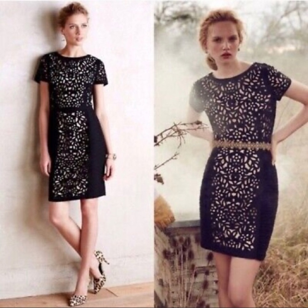 Anthropologie Maeve Laser Cut Basalt Sheath Dress Size 6